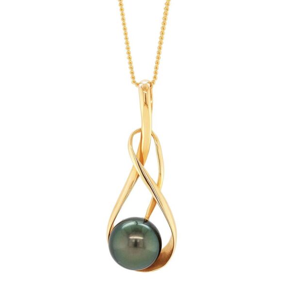 9ct Yellow Gold 10mm Tahitian Pearl Open Twist Pendant