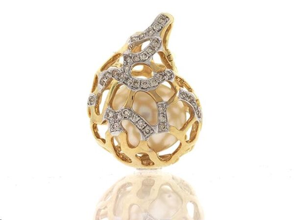 9ct Gold South Sea Pearl & Diamond Basket Pendant