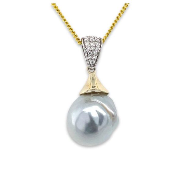 9ct Yellow/White Gold Baroque South Sea Pearl & Diamond Pendant