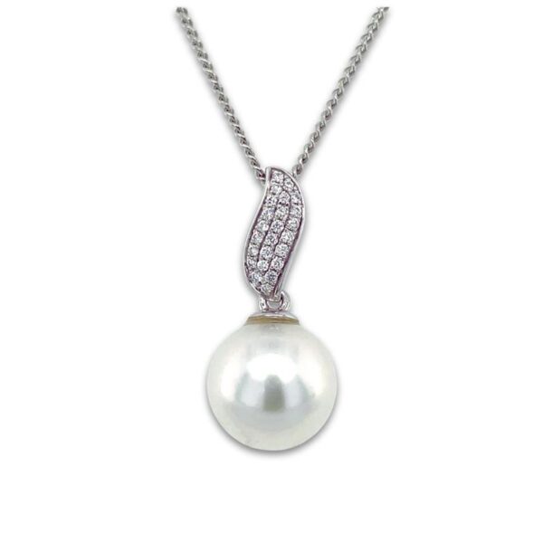 9ct White Gold 10-11mm South Sea Pearl & Diamond Pendant