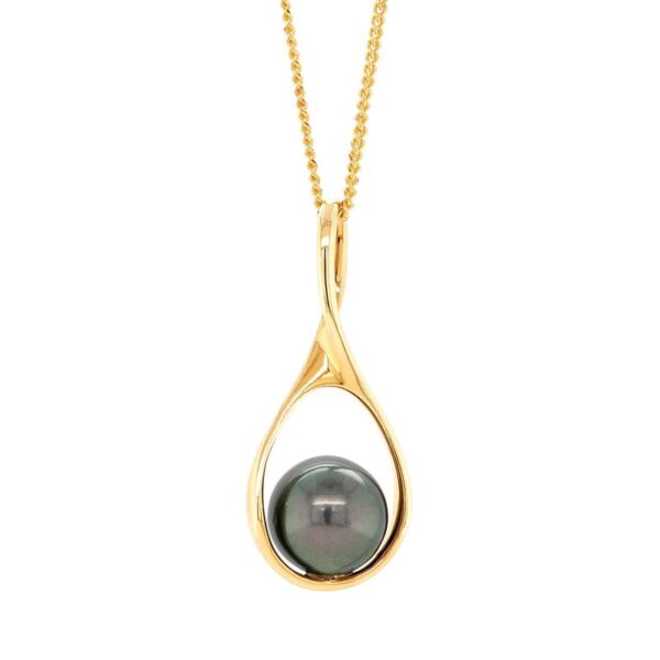 9ct Gold 9mm Tahitian Pearl Loop Pendant