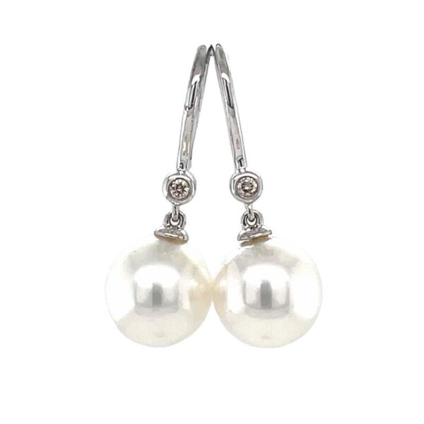 9ct White Gold 9-10mm South Sea Pearl & Diamond Hooks