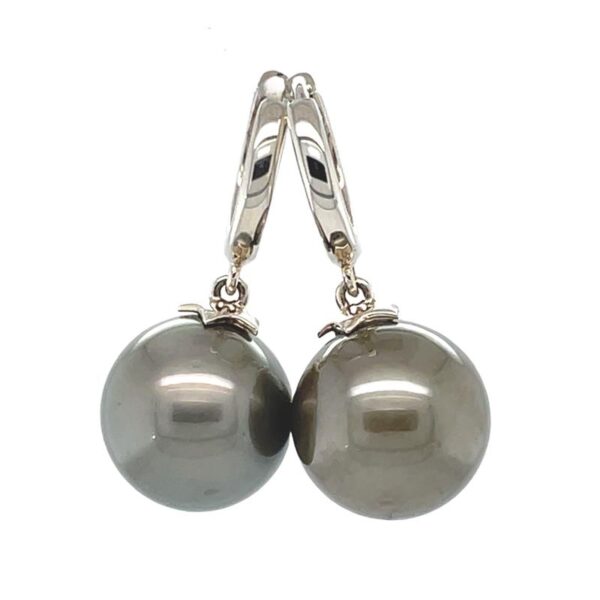 9ct White Gold 10-11mm Tahitian Pearl Huggie Hoops