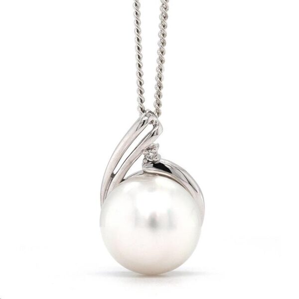 9ct White Gold 9mm South Sea Pearl & Diamond Pendant