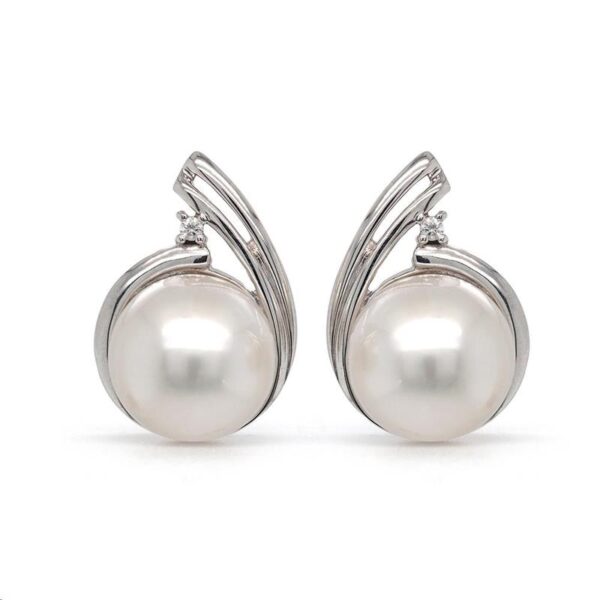 9ct White Gold 8-9mm South Sea Pearl & Diamond Studs