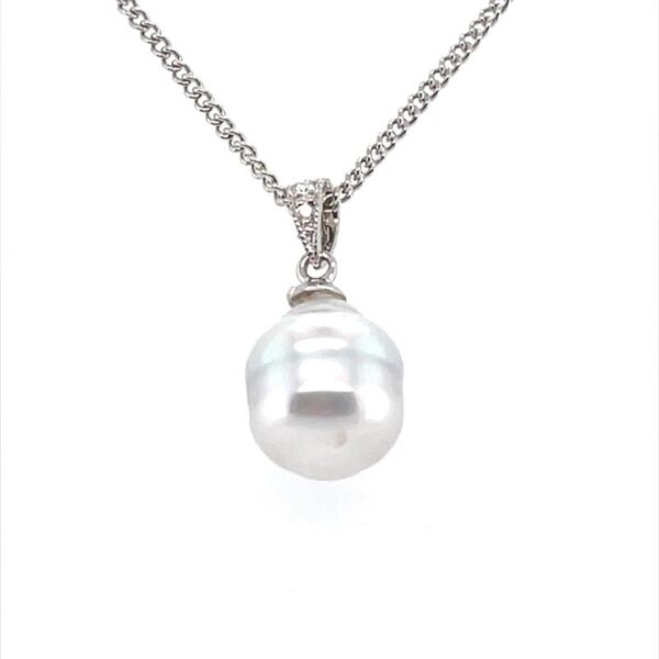 9ct White Gold 9mm Baroque South Sea Pearl & Diamond Pendant