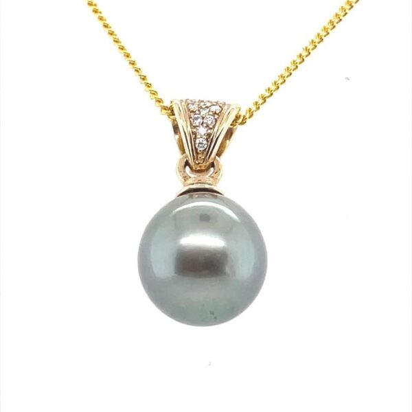 9ct Gold 12.5mm Tahitian Pearl & Diamond Pendant