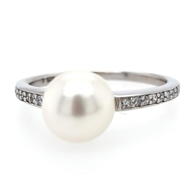 Sterling Silver 8-9mm South Sea Pearl and Cubic Zirconia Ring