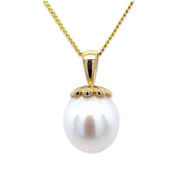 9ct Yellow Gold 13mm South Sea Pearl Petal Top Pendant