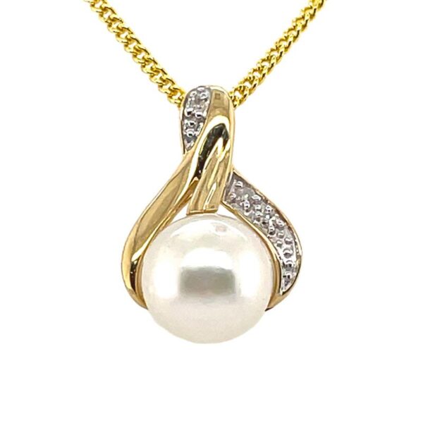 9ct Gold South Sea Pearl & Diamond Wishbone Pendant