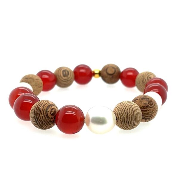 Arafura Collection South Sea Pearl, Carnelian & Wengewood Bracelet