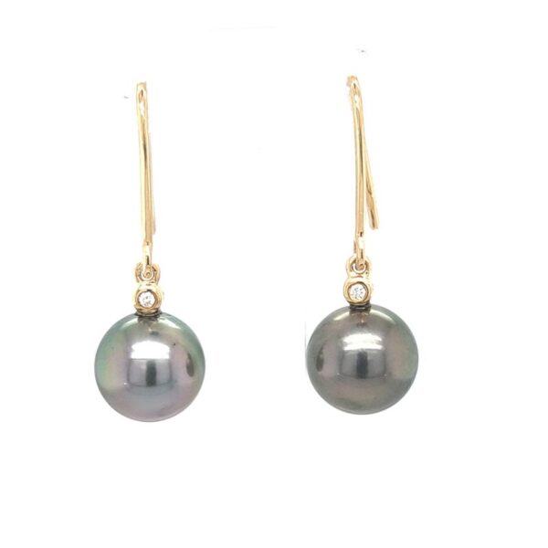 9ct Gold 9-10mm Tahitian Pearl & Diamond Hooks