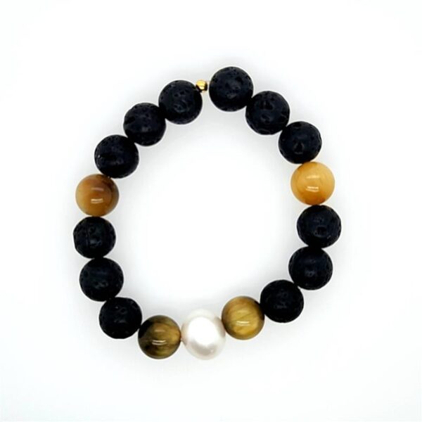 Arafura Collection South Sea Pearl, Lava & Tiger Eye Bracelet