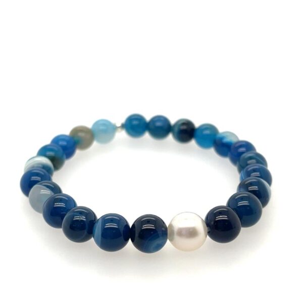 Arafura Collection South Sea Pearl & Striped Didger Blue Agate Bracele