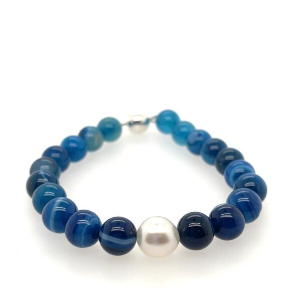 Arafura Collection South Sea Pearl & Striped Didger Blue Agate Bracele