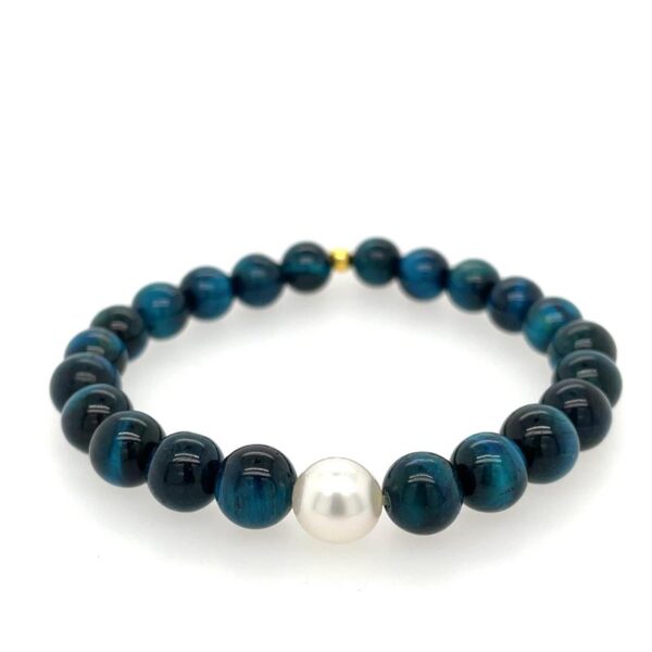 Arafura Collection South Sea Pearl & Blue Dyed Tigereye Bracelet