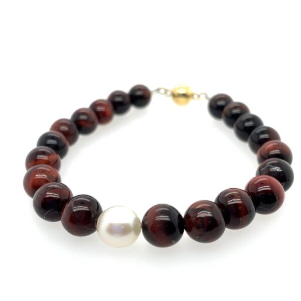 Arafura Collection South Sea Pearl & Red Dyed Tigereye Bracelet