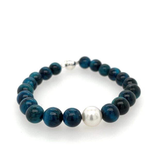 Arafura Collection South Sea Pearl & Blue Dyed Tigereye Bracelet