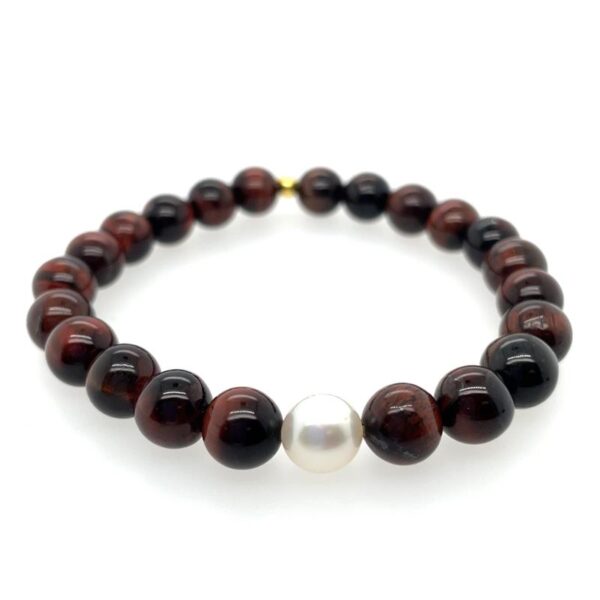 Arafura Collection South Sea Pearl & Red Dyed Tigereye Bracelet