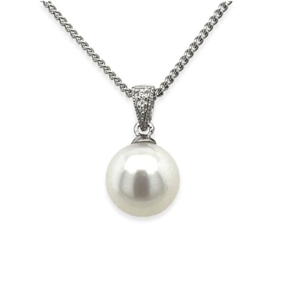 Sterling Silver 8-9mm South Sea Pearl & Cubic Zirconia Pendant